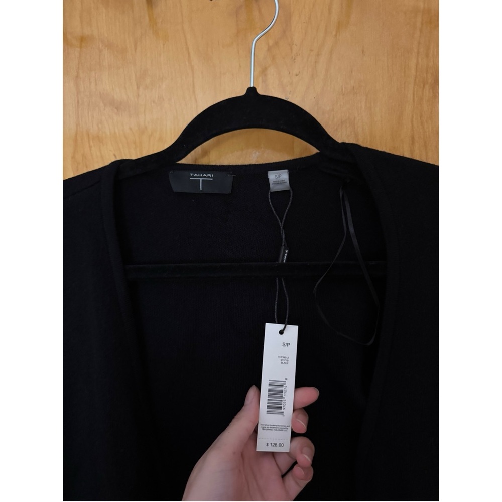 🆕 T Tahari Black Open-Front Cardigan with Faux Fur Pockets (Size Small) - NWT - Picture 2 of 6
